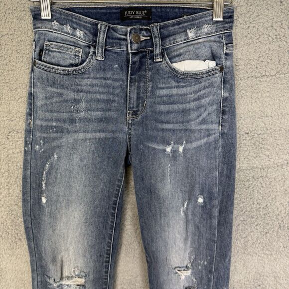 S Judy Blue Jeans Blue Womens 3/26 Denim Relaxed Fit Distressed Medium Washed - Picture 2 of 11